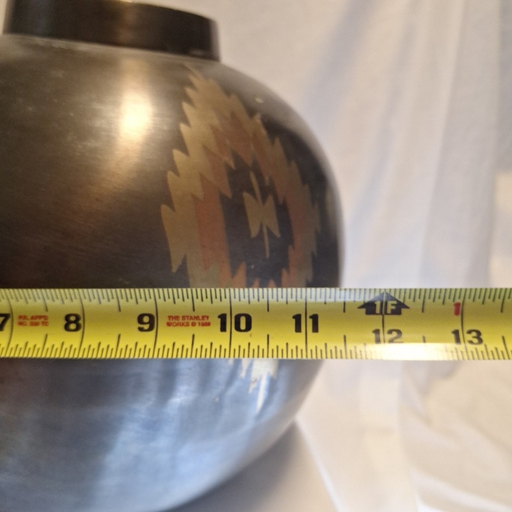 11.5" x 10.75" Vintage MCM Brass Art Ware Vase AMC NY Boho Geometric Southwest - Picture 15 of 16